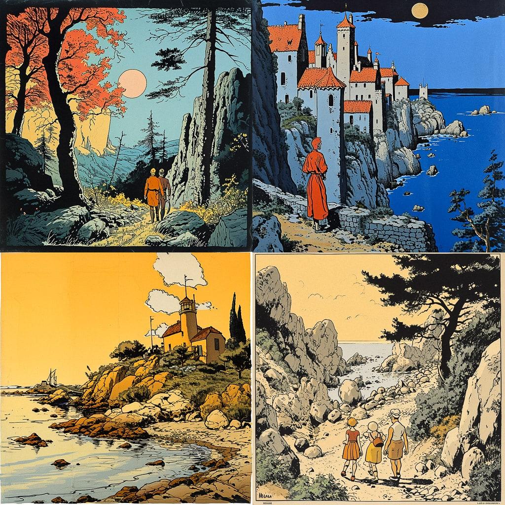 Herge style, Midjourney V6, render 1 of 4