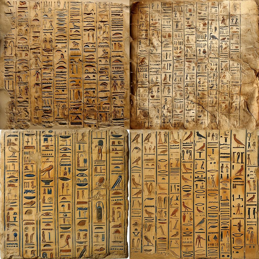 Hieratic script style, Midjourney V6, render 1 of 4