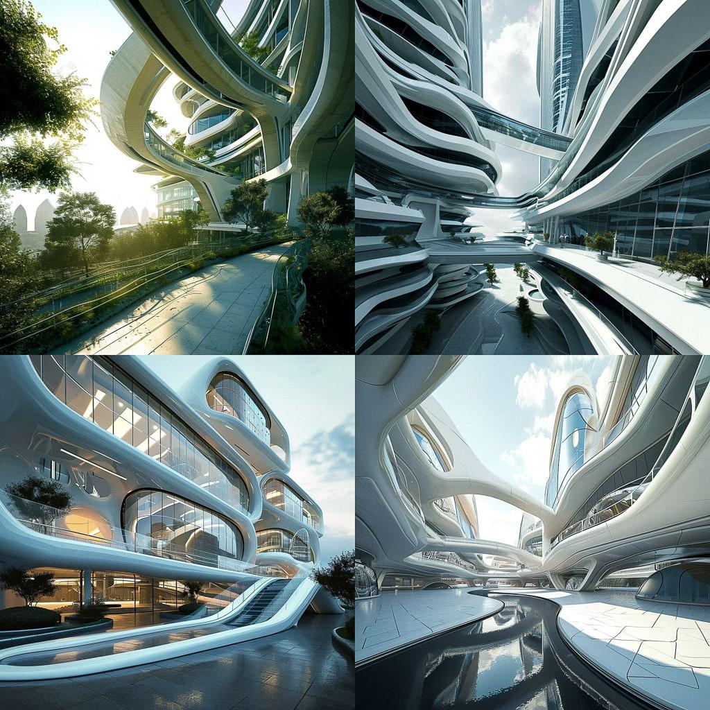 High-tech architecture style, Midjourney V6, render 1 of 4