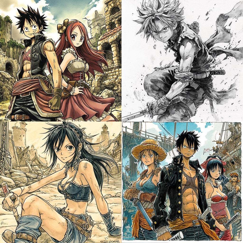 Hiro Mashima style, Midjourney V6, render 1 of 4