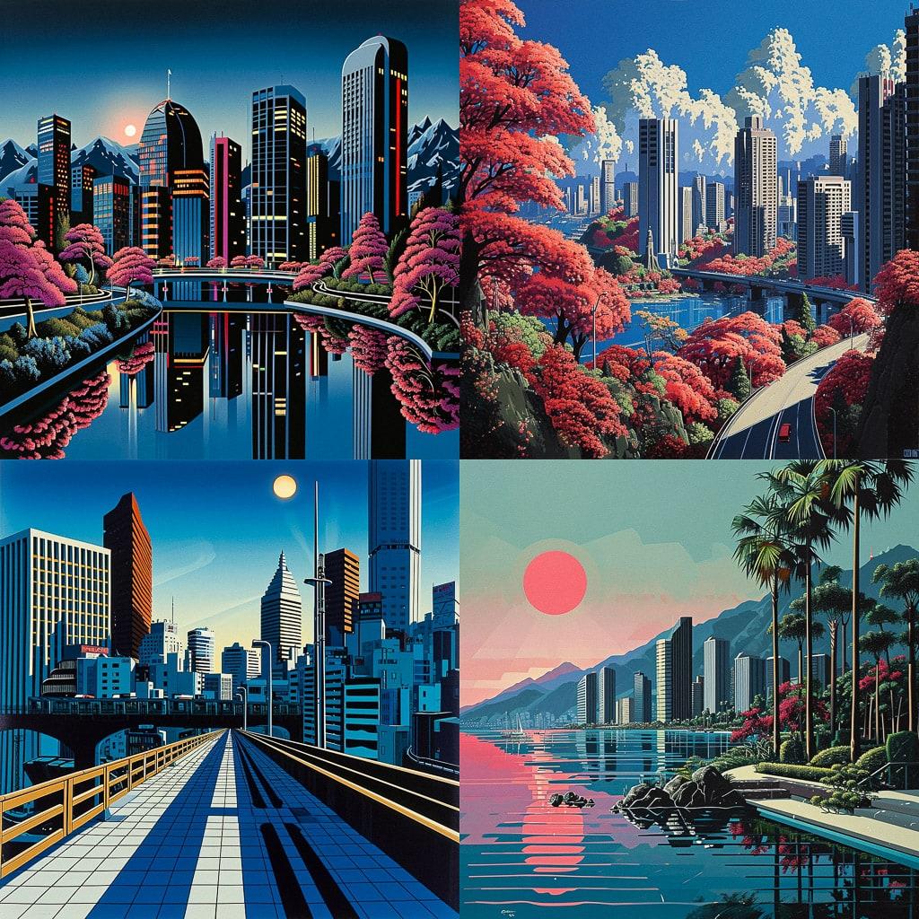 Hiroshi Nagai style, Midjourney V6, render 1 of 4