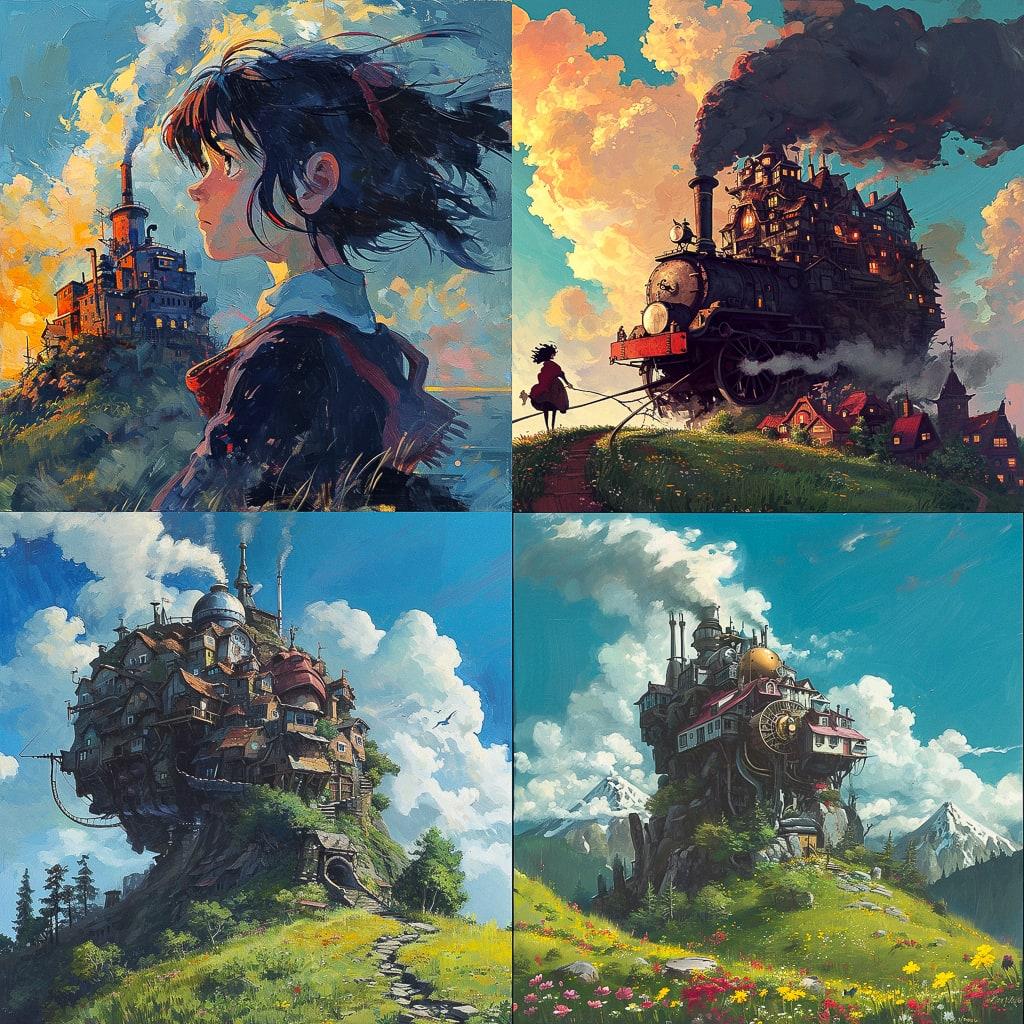 Howl's Moving Castle style, Midjourney V6, render 1 of 4