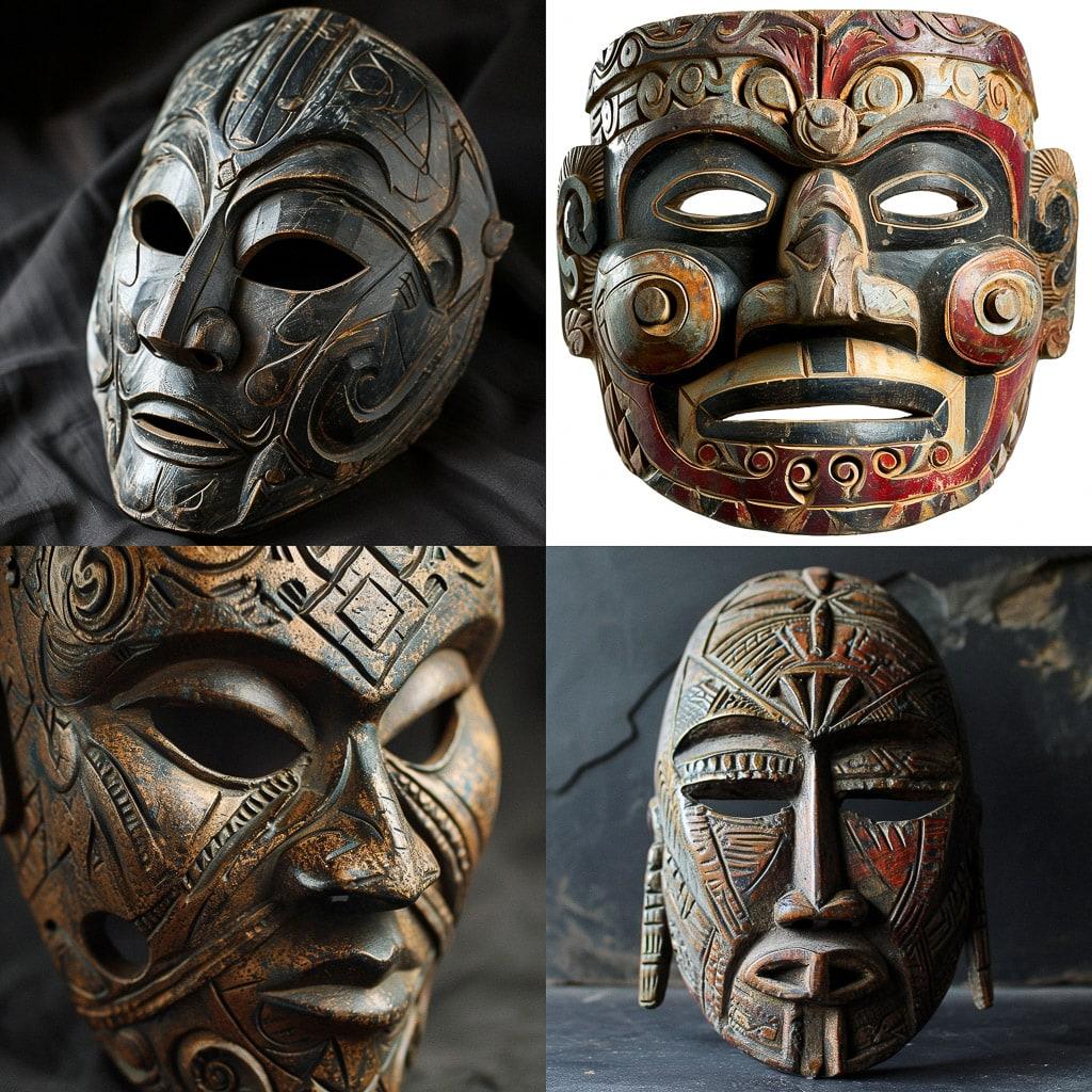 Hudoq mask style, Midjourney V6, render 1 of 4