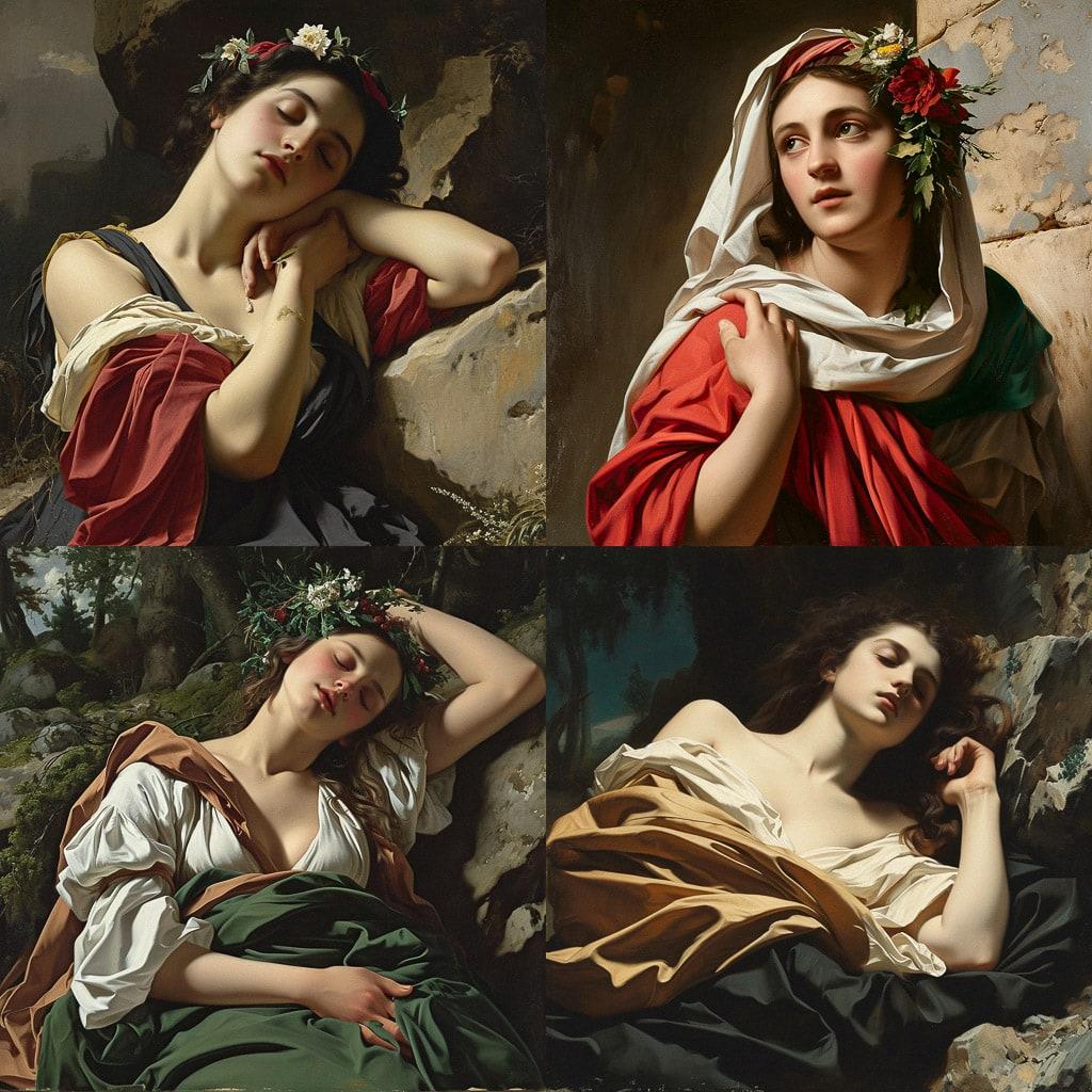 Hugues Merle style, Midjourney V6, render 1 of 4