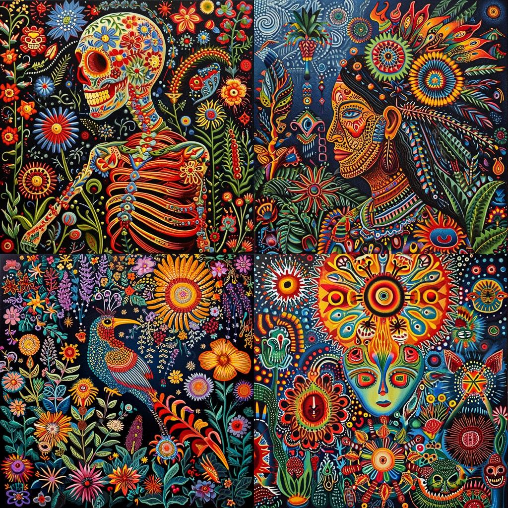 Huichol art style, Midjourney V6, render 1 of 4