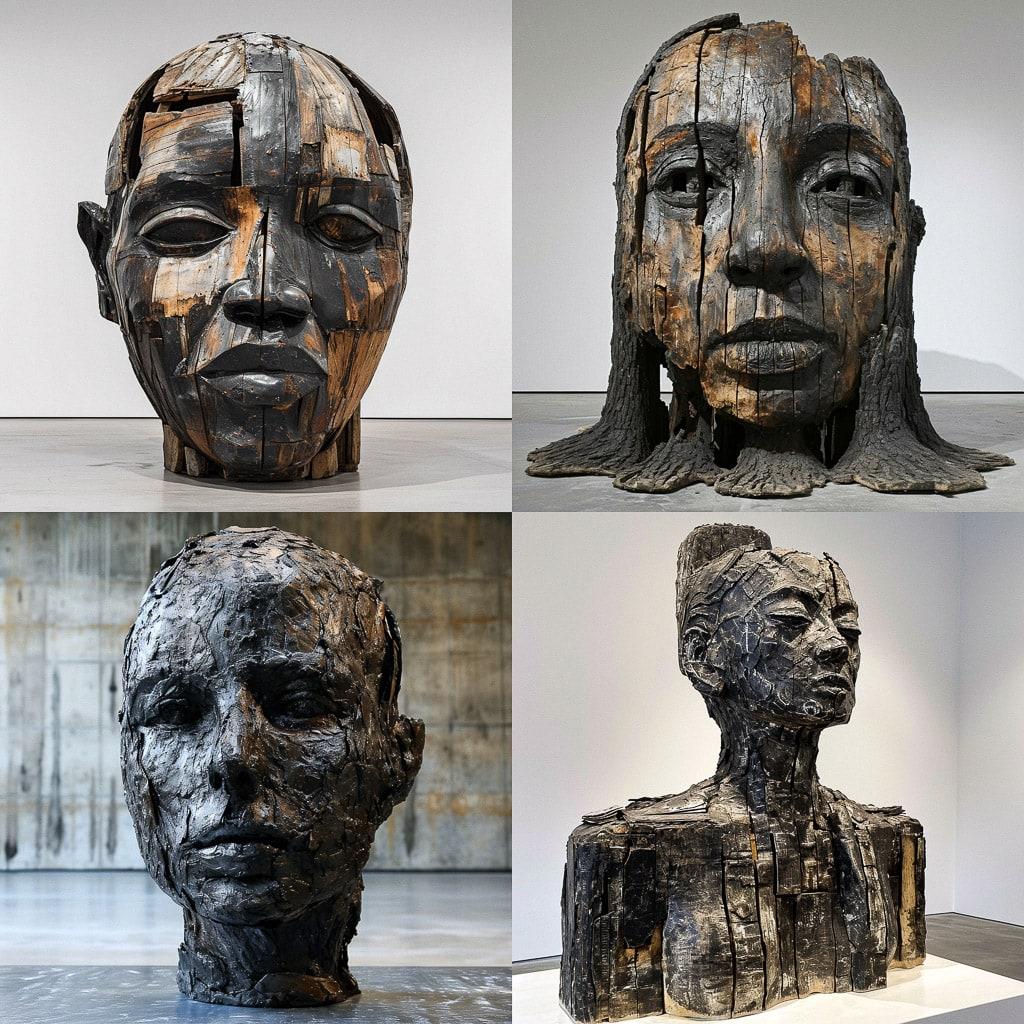 Huma Bhabha style, Midjourney V6, render 1 of 4