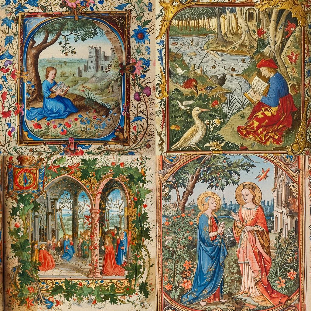 Illuminated manuscript style, Midjourney V6, render 1 of 4