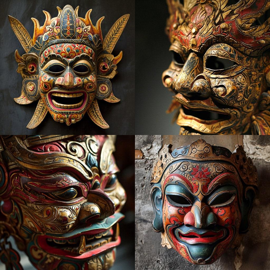 Indonesian mask style, Midjourney V6, render 1 of 4