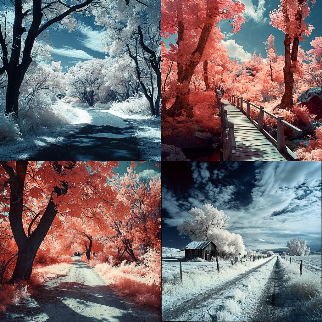 Infrared photography style, Midjourney V6, render 1 of 4