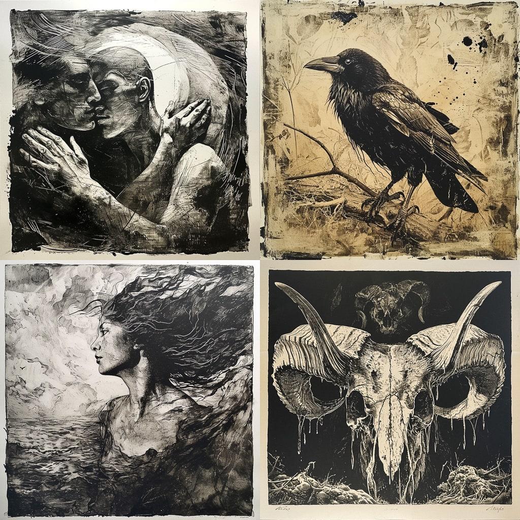 Intaglio print style, Midjourney V6, render 1 of 4