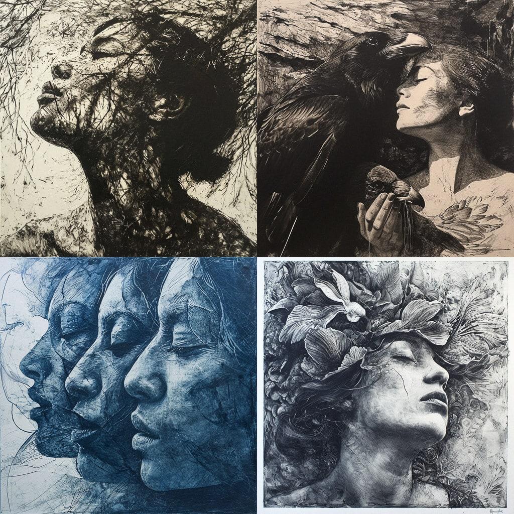 Intaglio style, Midjourney V6, render 1 of 4