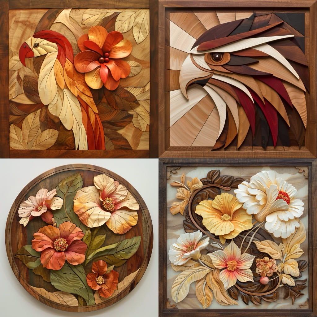 Intarsia woodworking style, Midjourney V6, render 1 of 4
