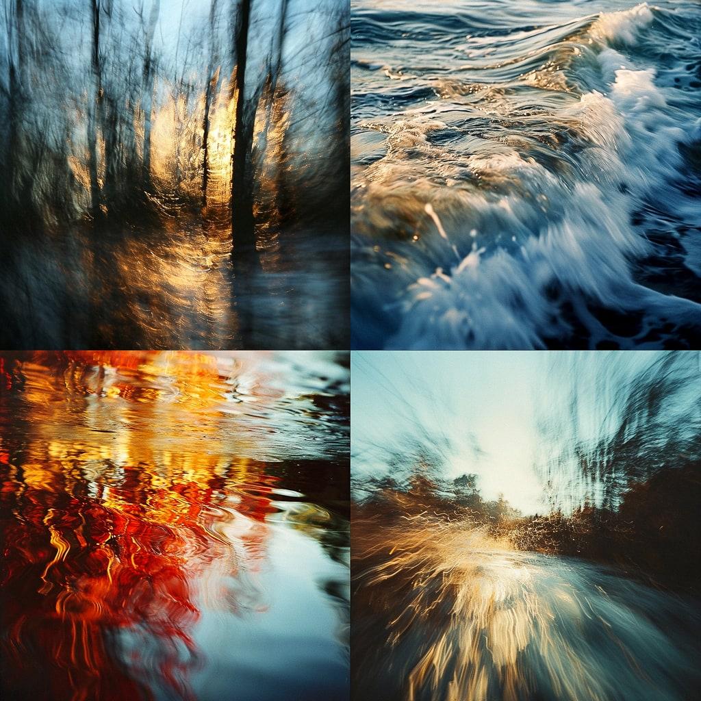 Intentional camera movement style, Midjourney V6, render 1 of 4