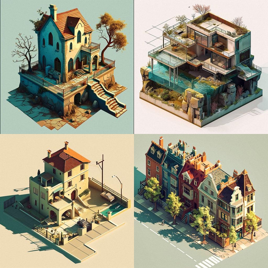 Isometric projection style, Midjourney V6, render 1 of 4