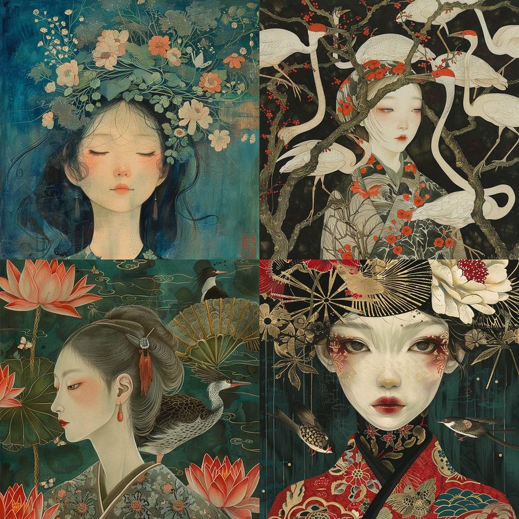 Ito Jakuchu style, Midjourney V6, render 1 of 4