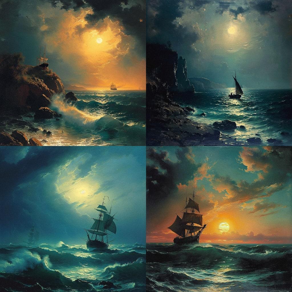 Ivan Aivazovsky style, Midjourney V6, render 1 of 4