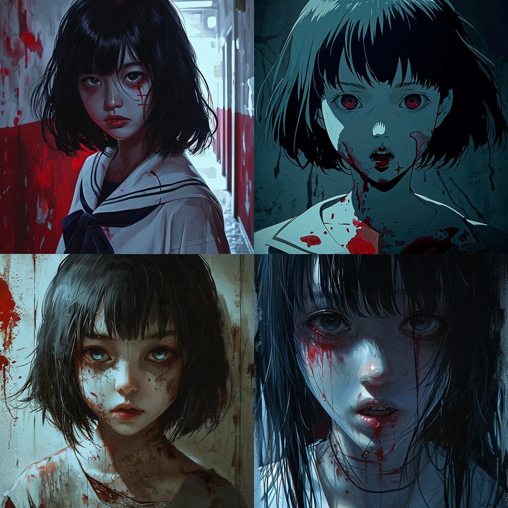 J Horror anime style style, Midjourney V6, render 1 of 4
