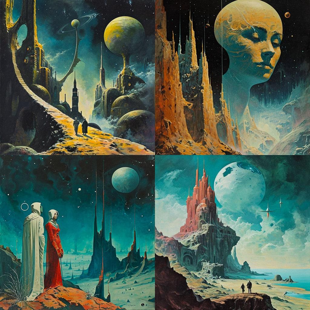 Jack Gaughan style, Midjourney V6, render 1 of 4