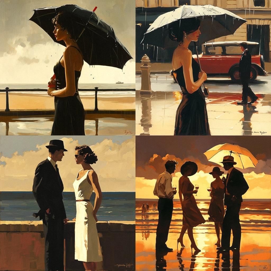 Jack Vettriano style, Midjourney V6, render 1 of 4