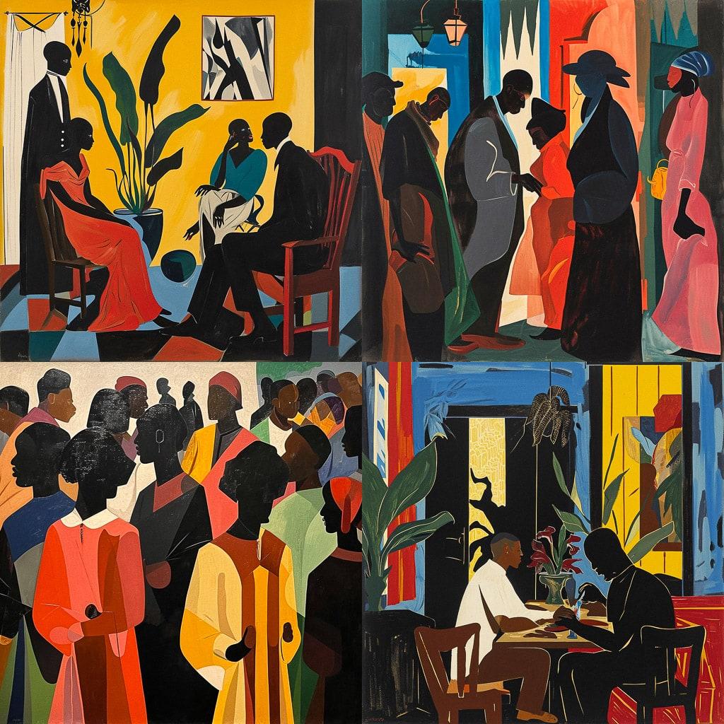 Jacob Lawrence style, Midjourney V6, render 1 of 4