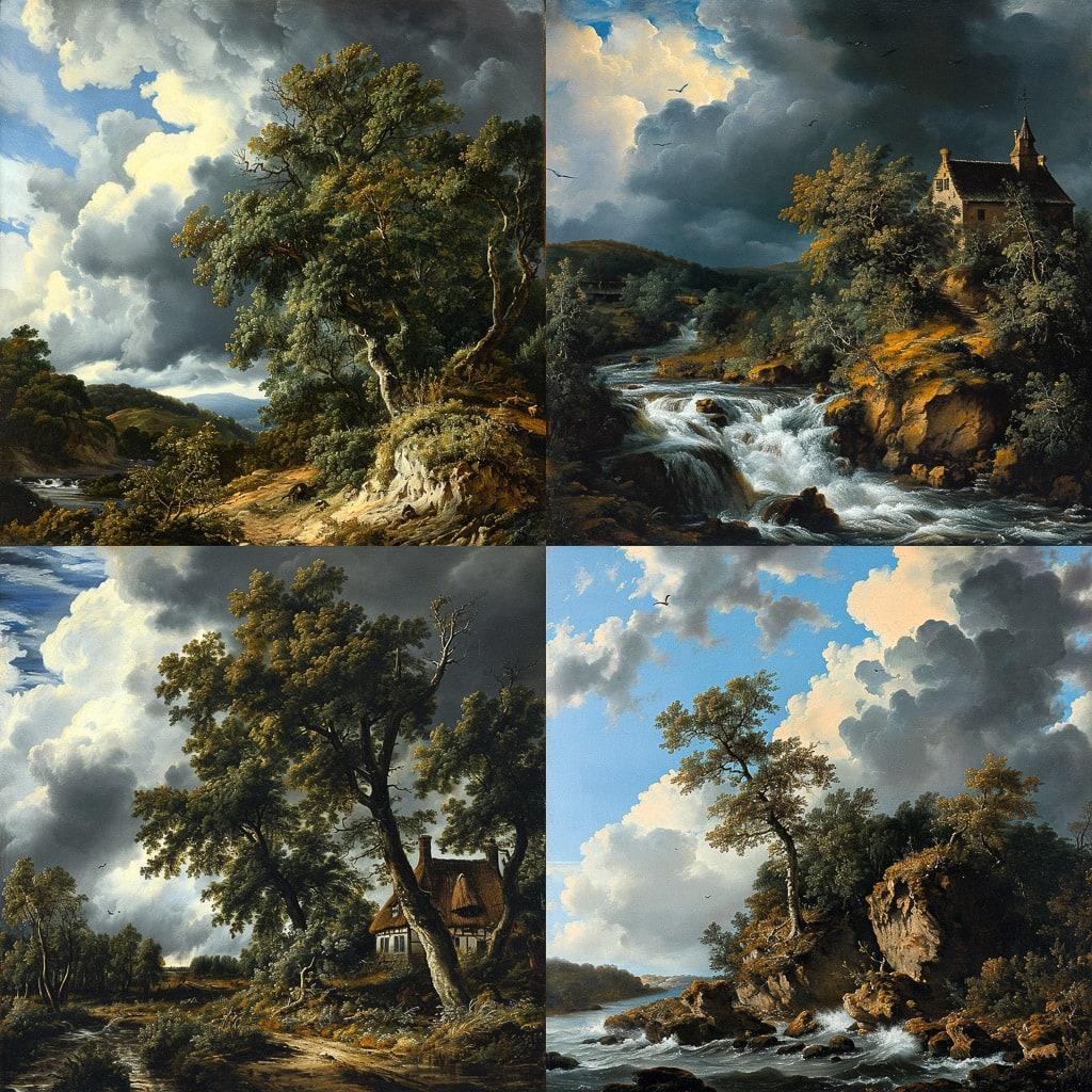 Jacob van Ruisdael style, Midjourney V6, render 1 of 4