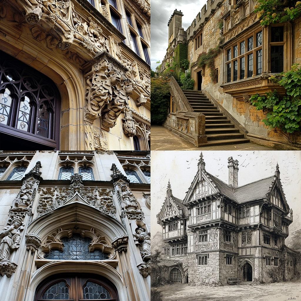 Jacobean architecture style, Midjourney V6, render 1 of 4