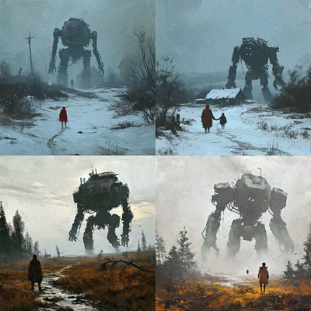 Jakub Rozalski style, Midjourney V6, render 1 of 4