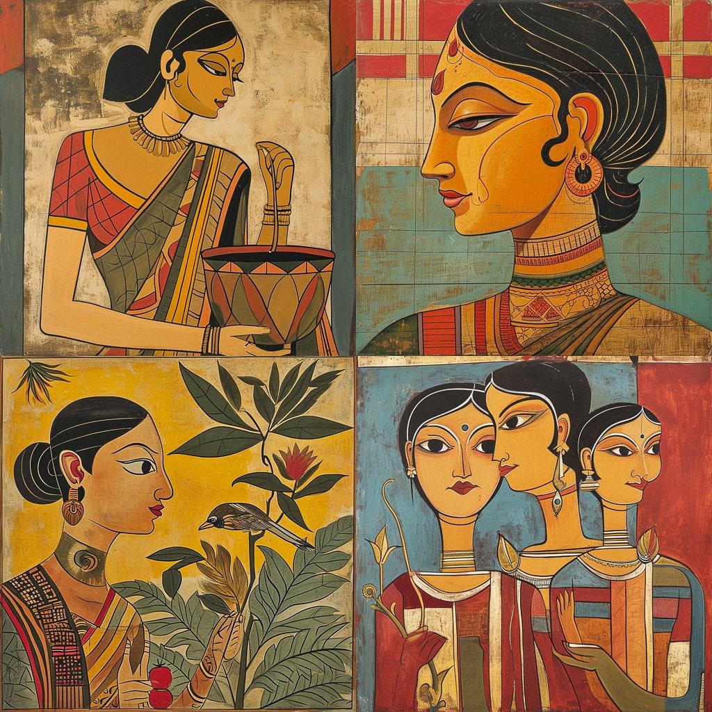 Jamini Roy style, Midjourney V6, render 1 of 4
