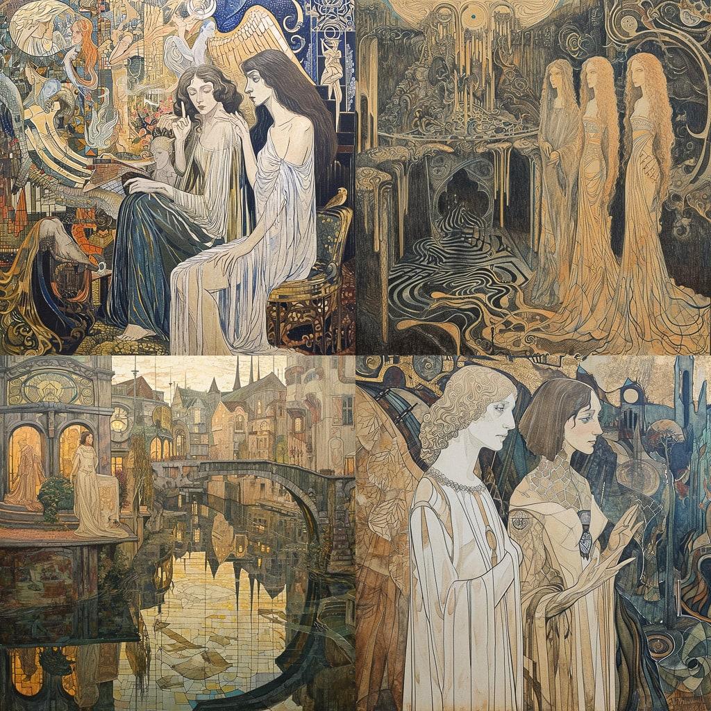Jan Toorop style, Midjourney V6, render 1 of 4