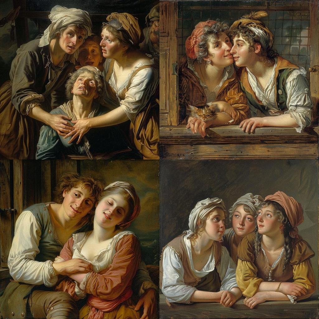 Jean-Baptiste Greuze style, Midjourney V6, render 1 of 4