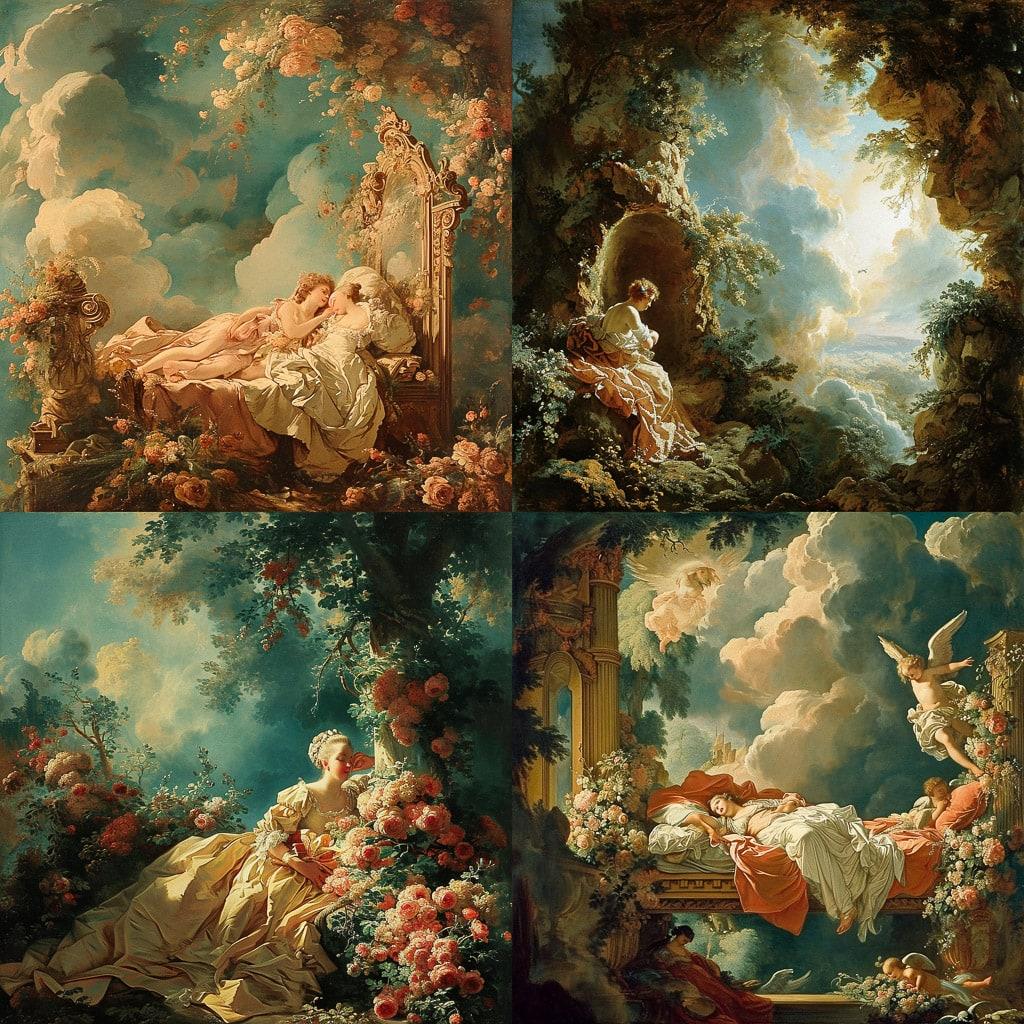 Jean-Honore Fragonard style, Midjourney V6, render 1 of 4