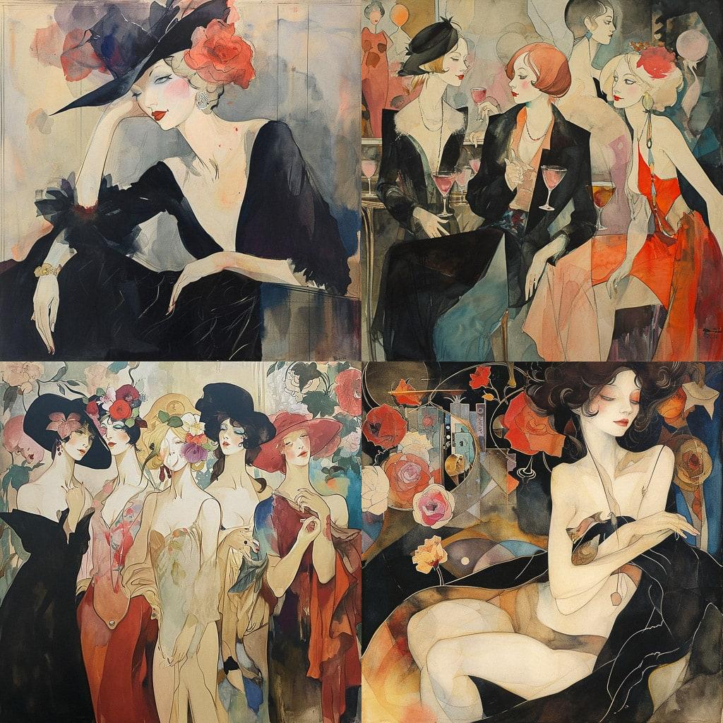 Jeanne Mammen style, Midjourney V6, render 1 of 4