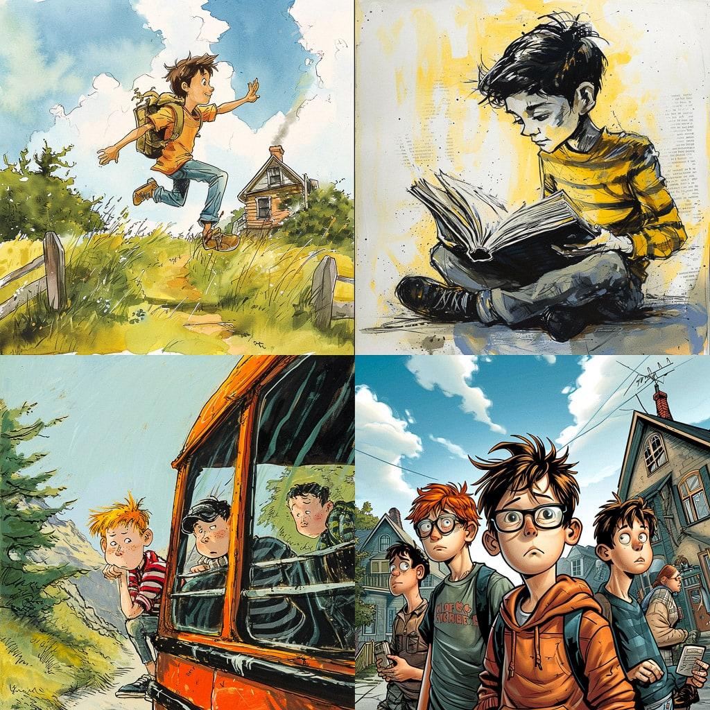 Jeff Kinney style, Midjourney V6, render 1 of 4