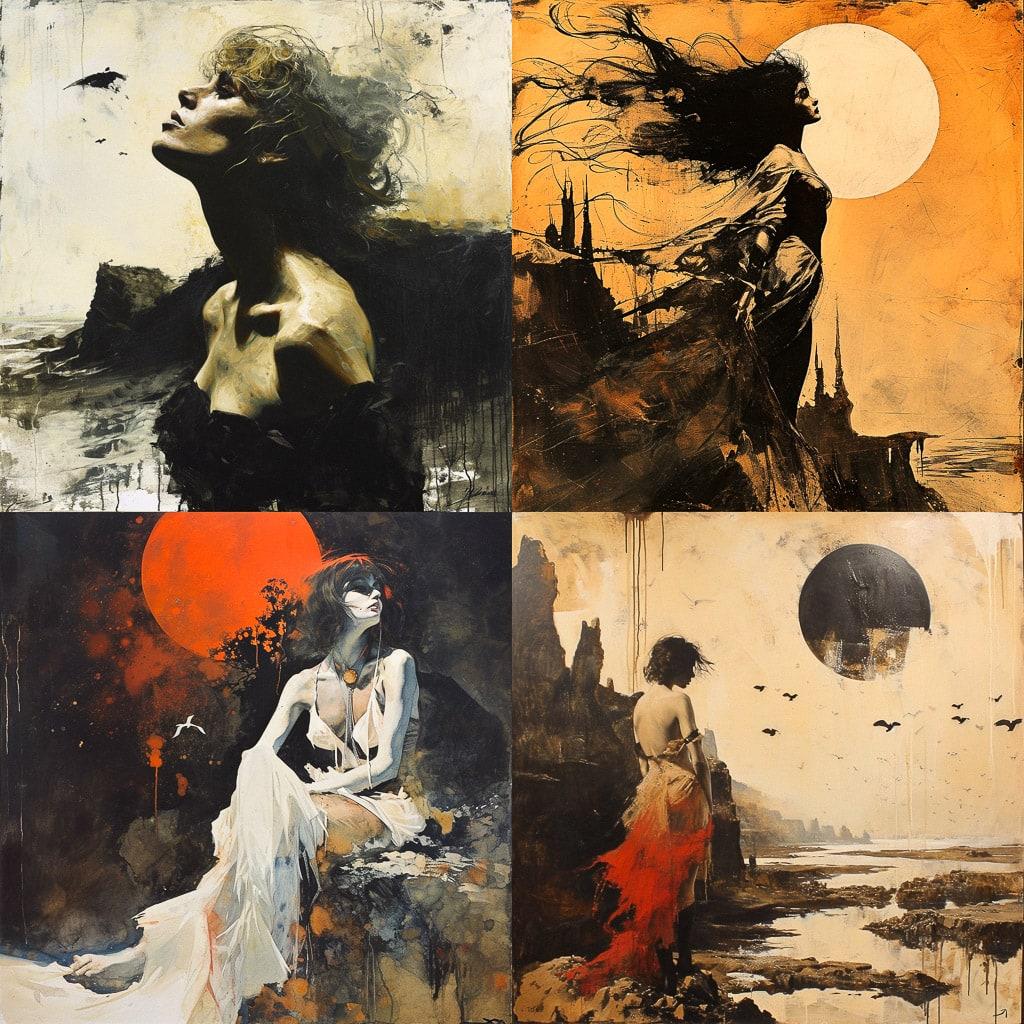 Jeffrey Catherine Jones style, Midjourney V6, render 1 of 4