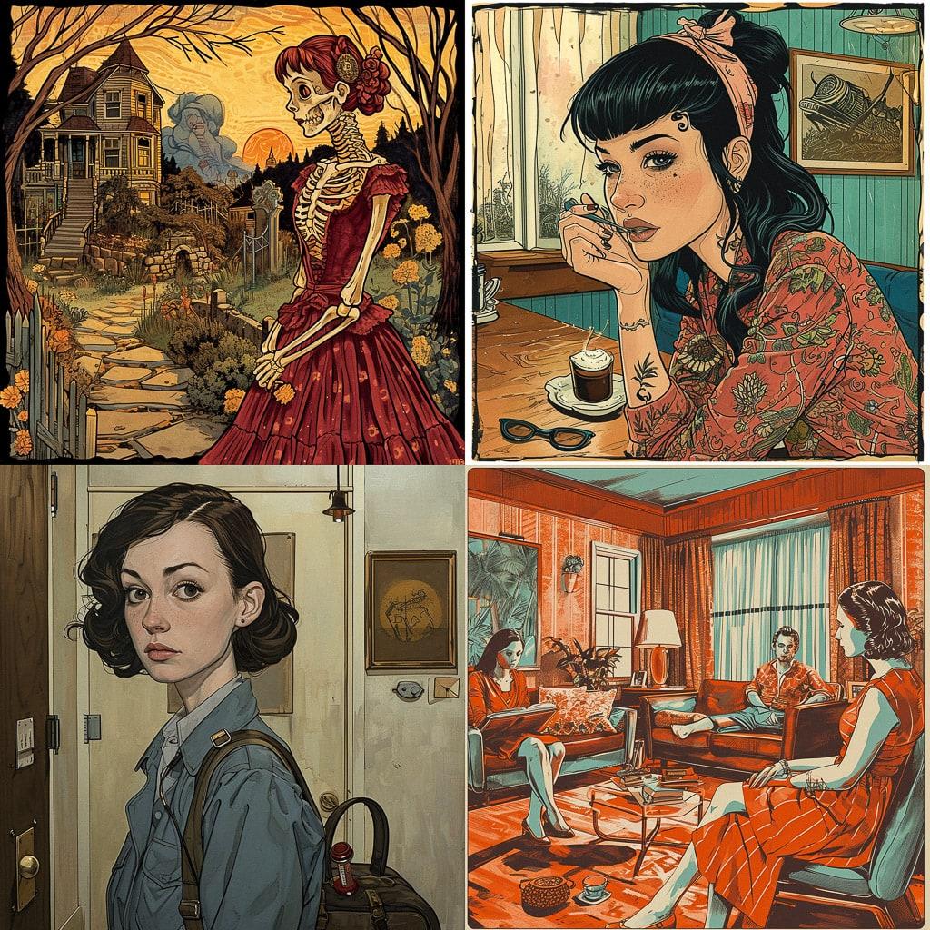 Jen Sorensen style, Midjourney V6, render 1 of 4