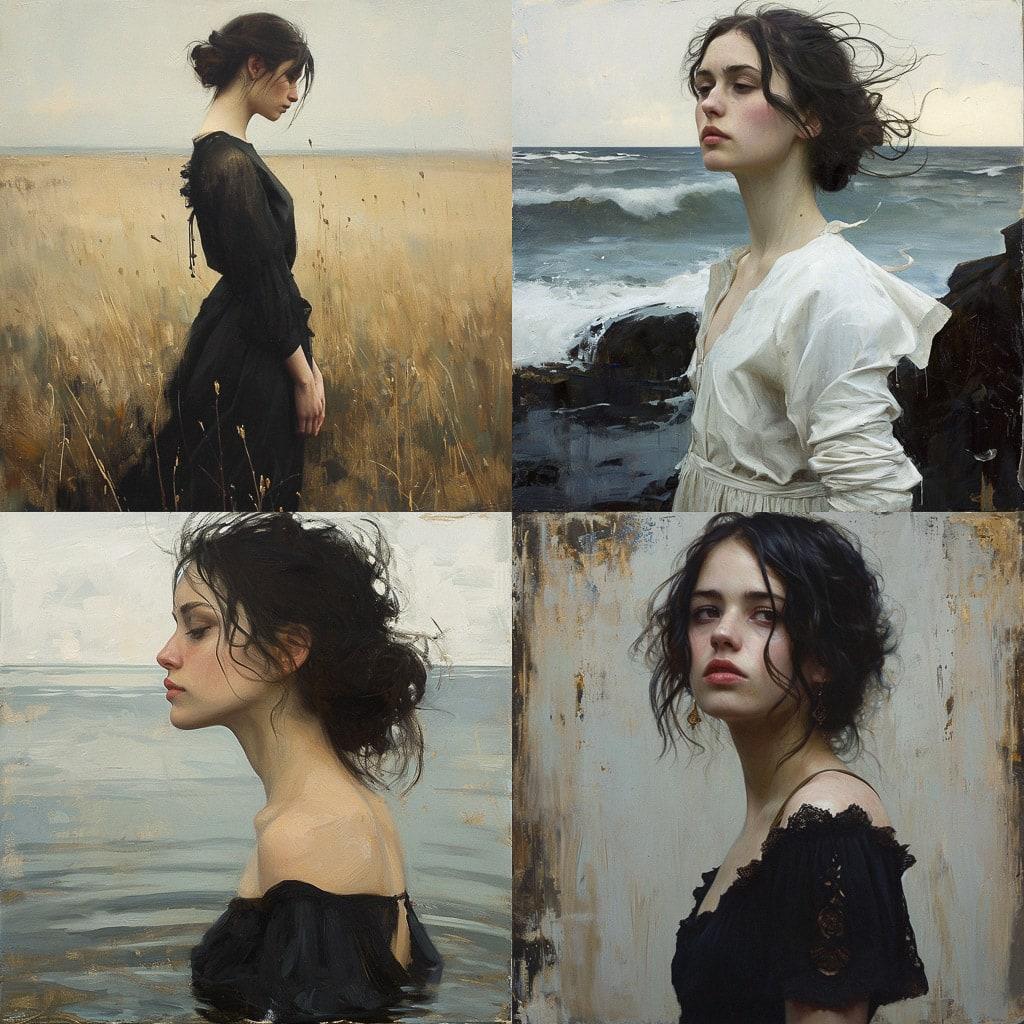 Jeremy Lipking style, Midjourney V6, render 1 of 4