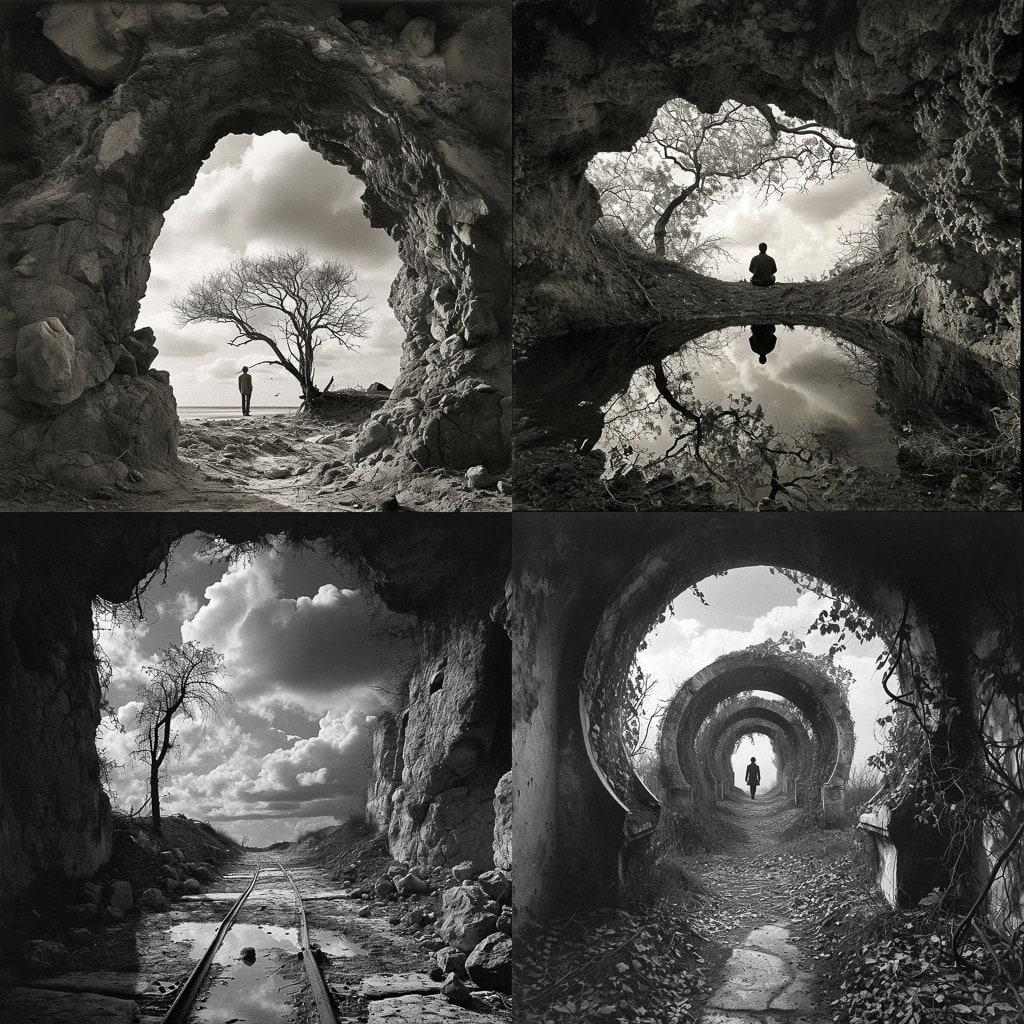 Jerry Uelsmann style, Midjourney V6, render 1 of 4