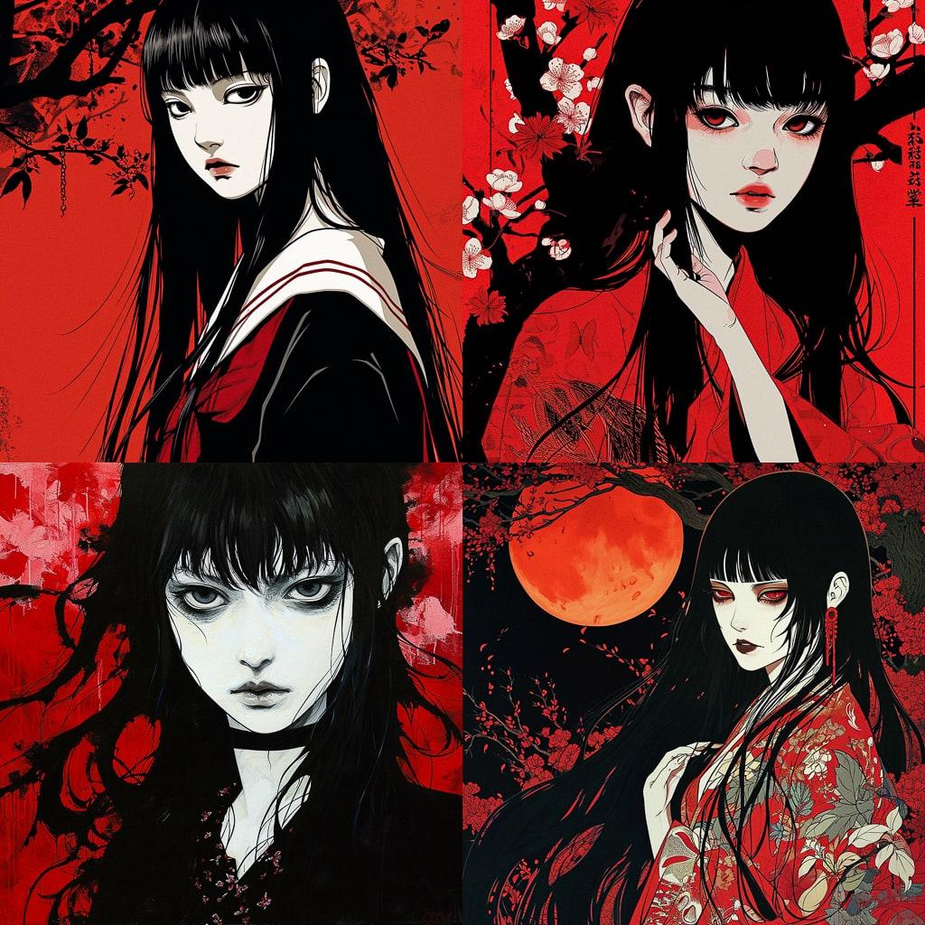 Jigoku Shoujo style, Midjourney V6, render 1 of 4