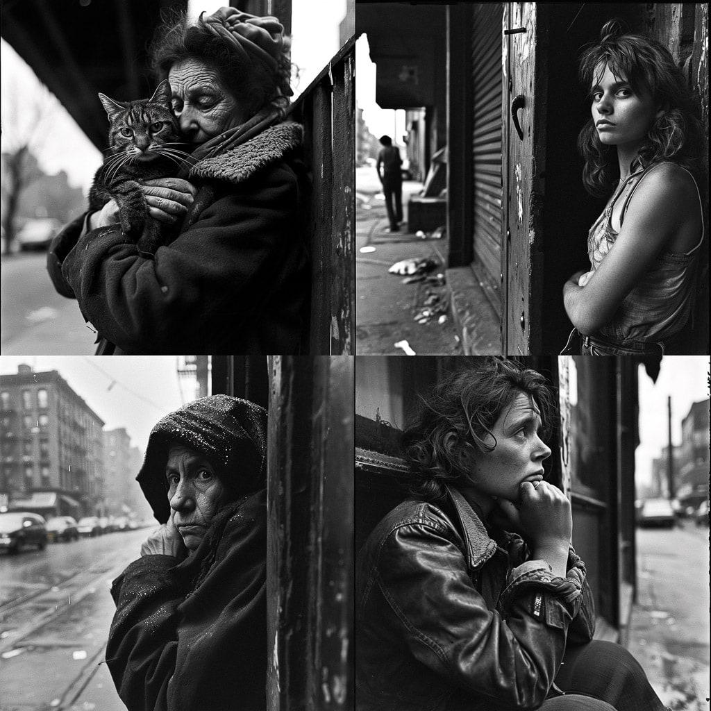 Jill Freedman style, Midjourney V6, render 1 of 4