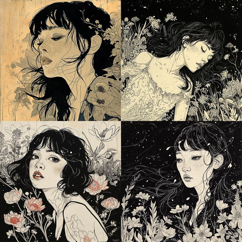 Jillian Tamaki style, Midjourney V6, render 1 of 4