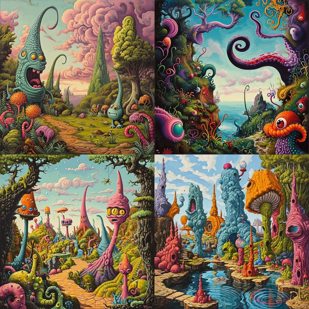 Jim Woodring style, Midjourney V6, render 1 of 4