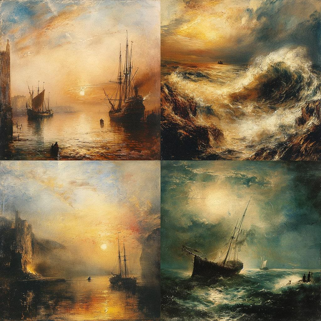 J.M.W. Turner style, Midjourney V6, render 1 of 4