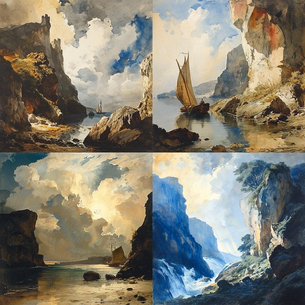 John Sell Cotman style, Midjourney V6, render 1 of 4