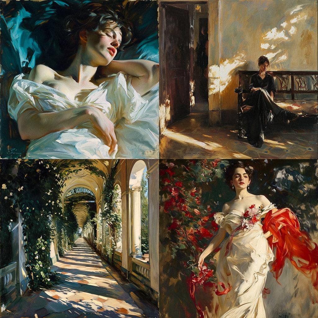John Singer Sargent style, Midjourney V6, render 1 of 4