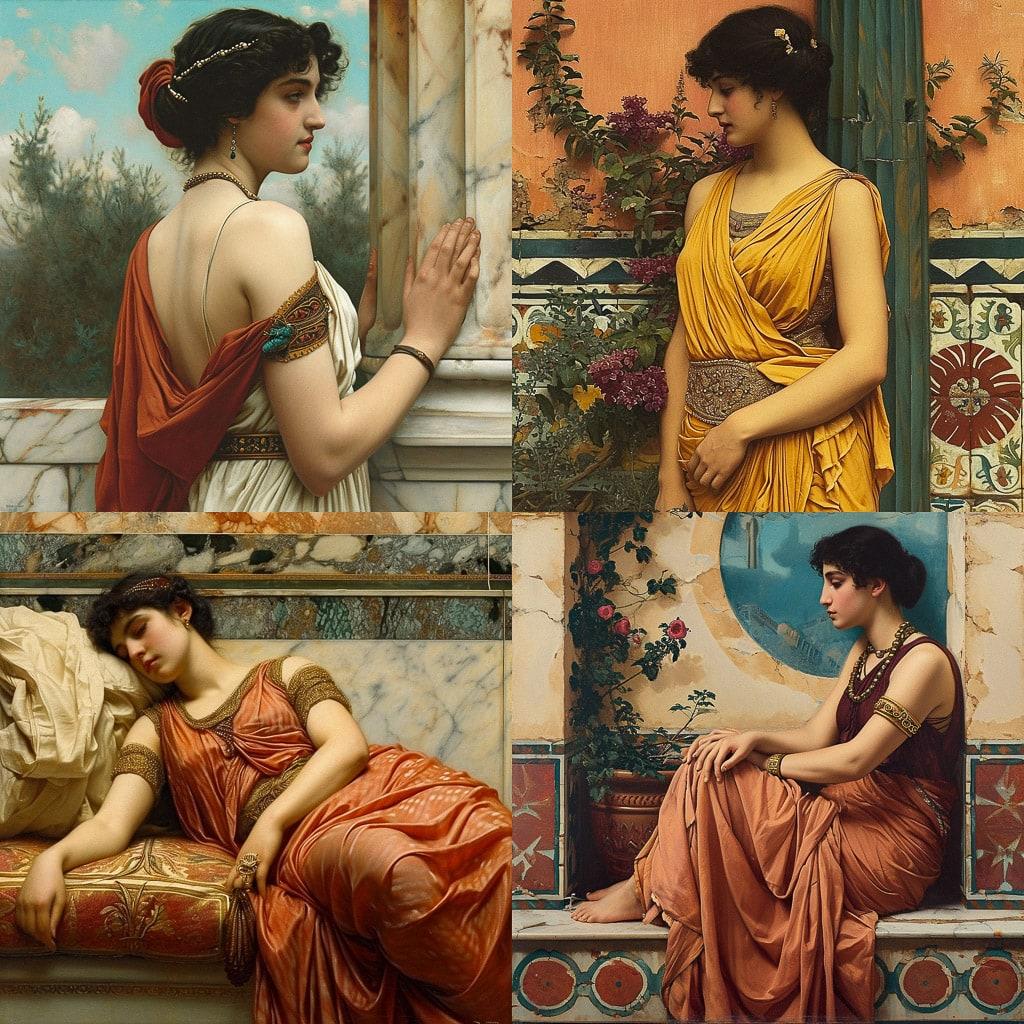 John William Godward style, Midjourney V6, render 1 of 4