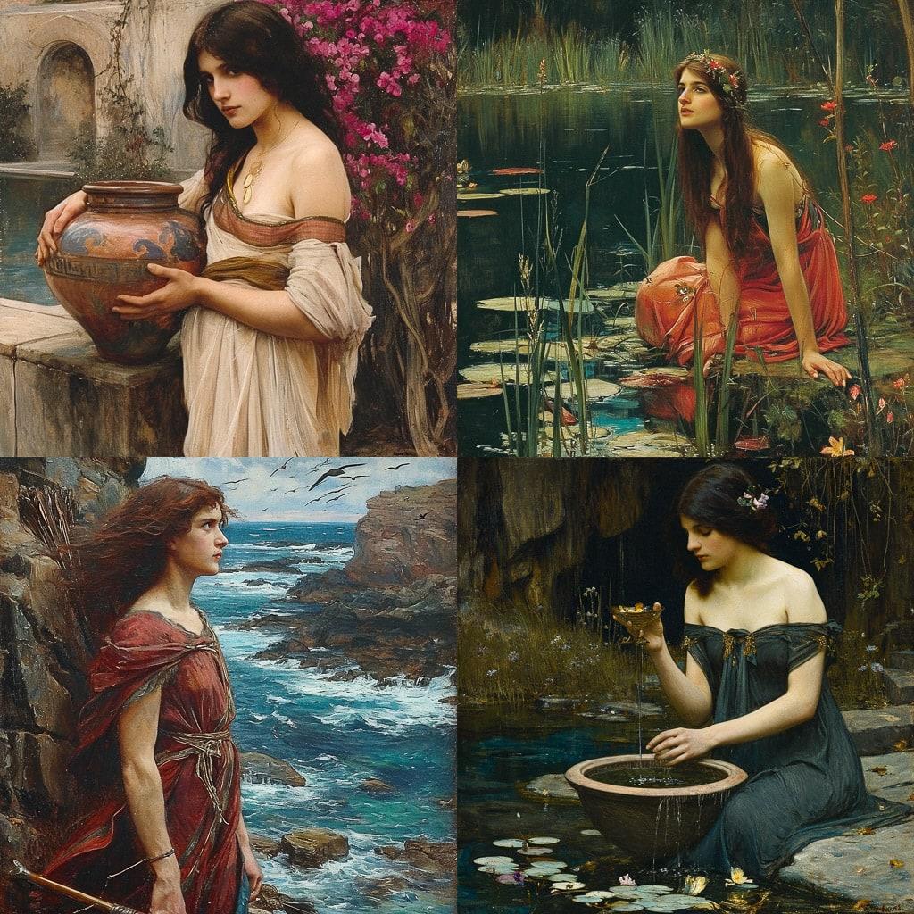 John William Waterhouse style, Midjourney V6, render 1 of 4