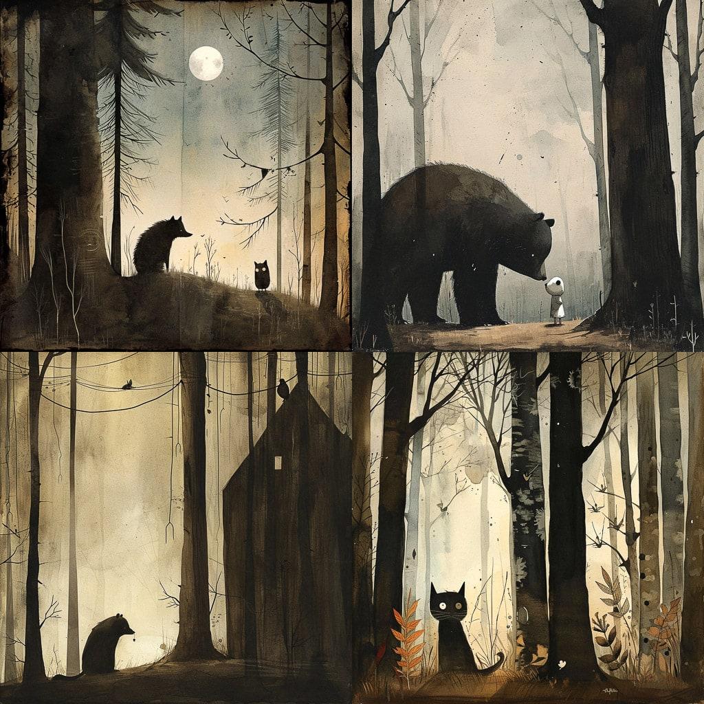 Jon Klassen style, Midjourney V6, render 1 of 4