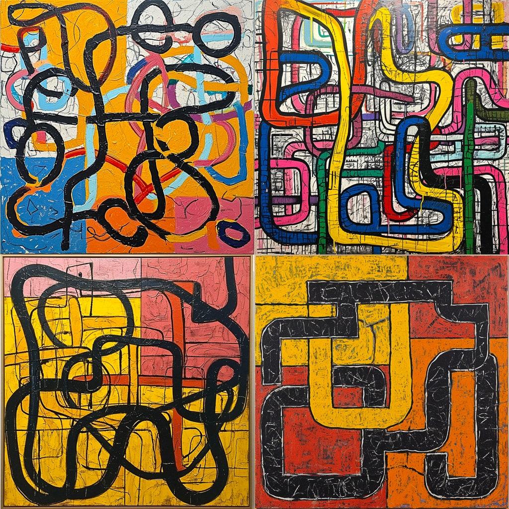Jonathan Lasker style, Midjourney V6, render 1 of 4