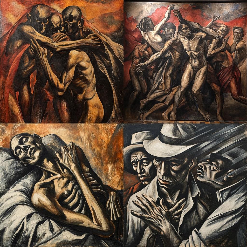Jose Clemente Orozco style, Midjourney V6, render 1 of 4