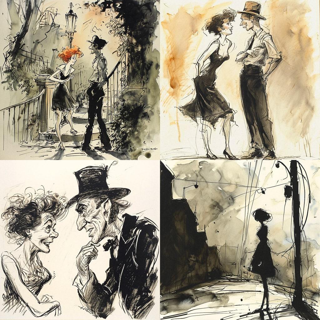 Jules Feiffer style, Midjourney V6, render 1 of 4